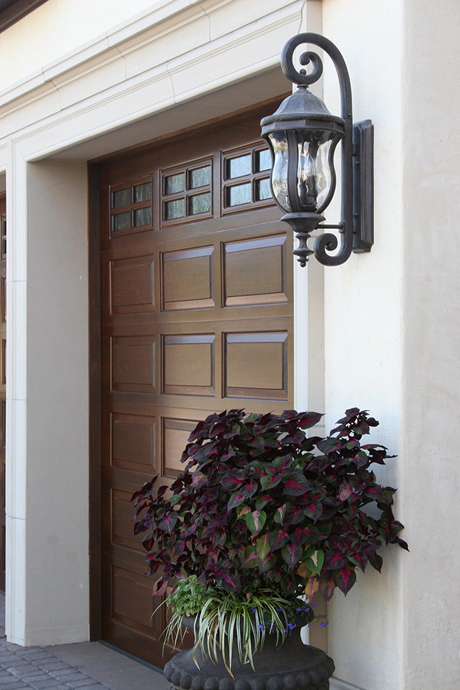 Wood garage door with square windows from Clopay