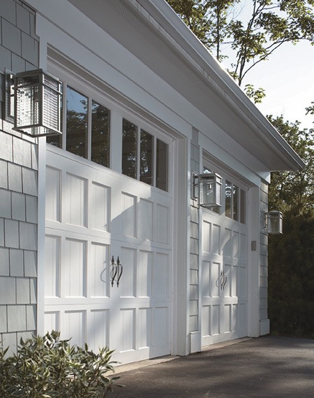 White garage door with windows