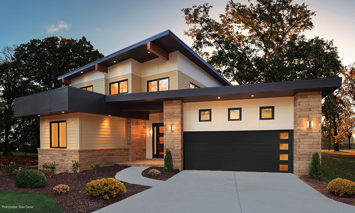 Modern Steel Collection garage door with windows down one side