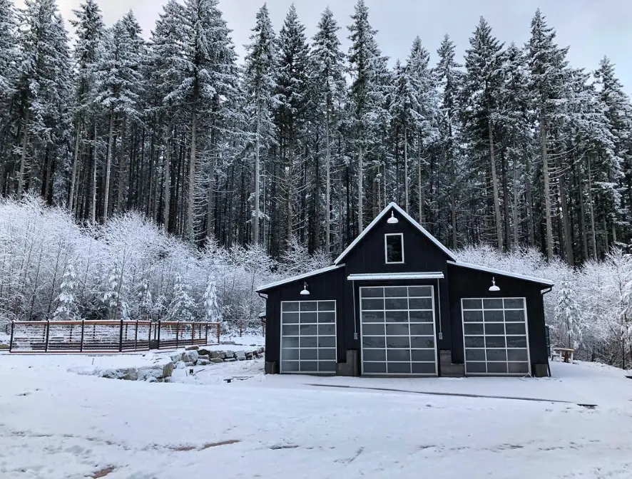 Barndominium in snow