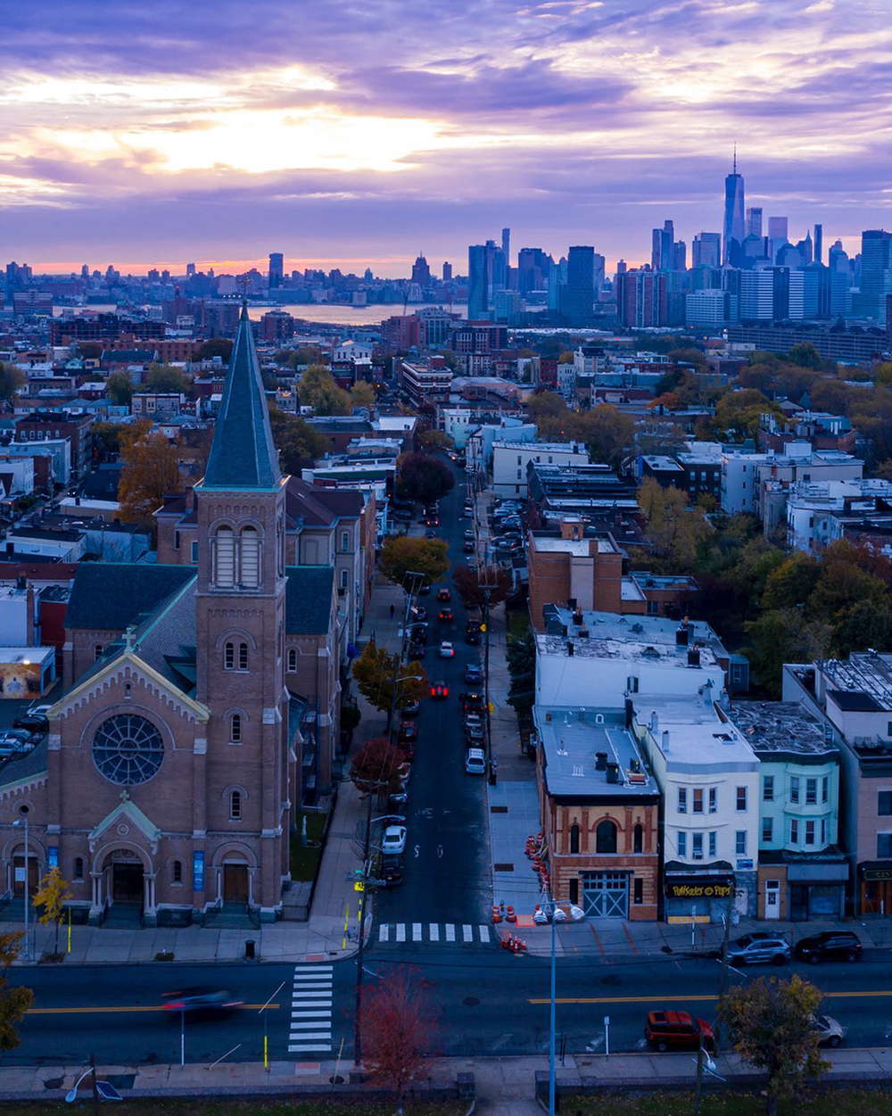 drone shot of the exterior at dawn of Anthony Carrino firehouse project