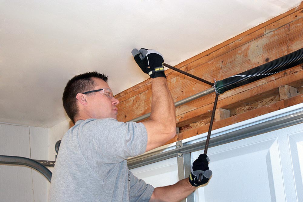 Man winding a torsion spring