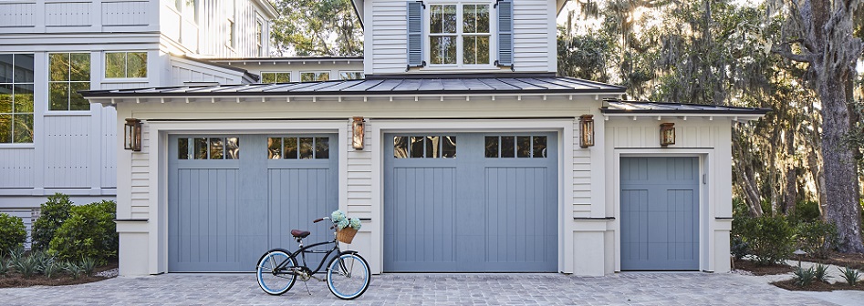 Clopay Canyon Ridge Carriage House Blue Garage Doors